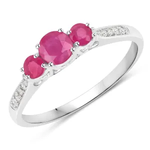 0.61 Carat Genuine Ruby and White Diamond 14K White Gold Ring