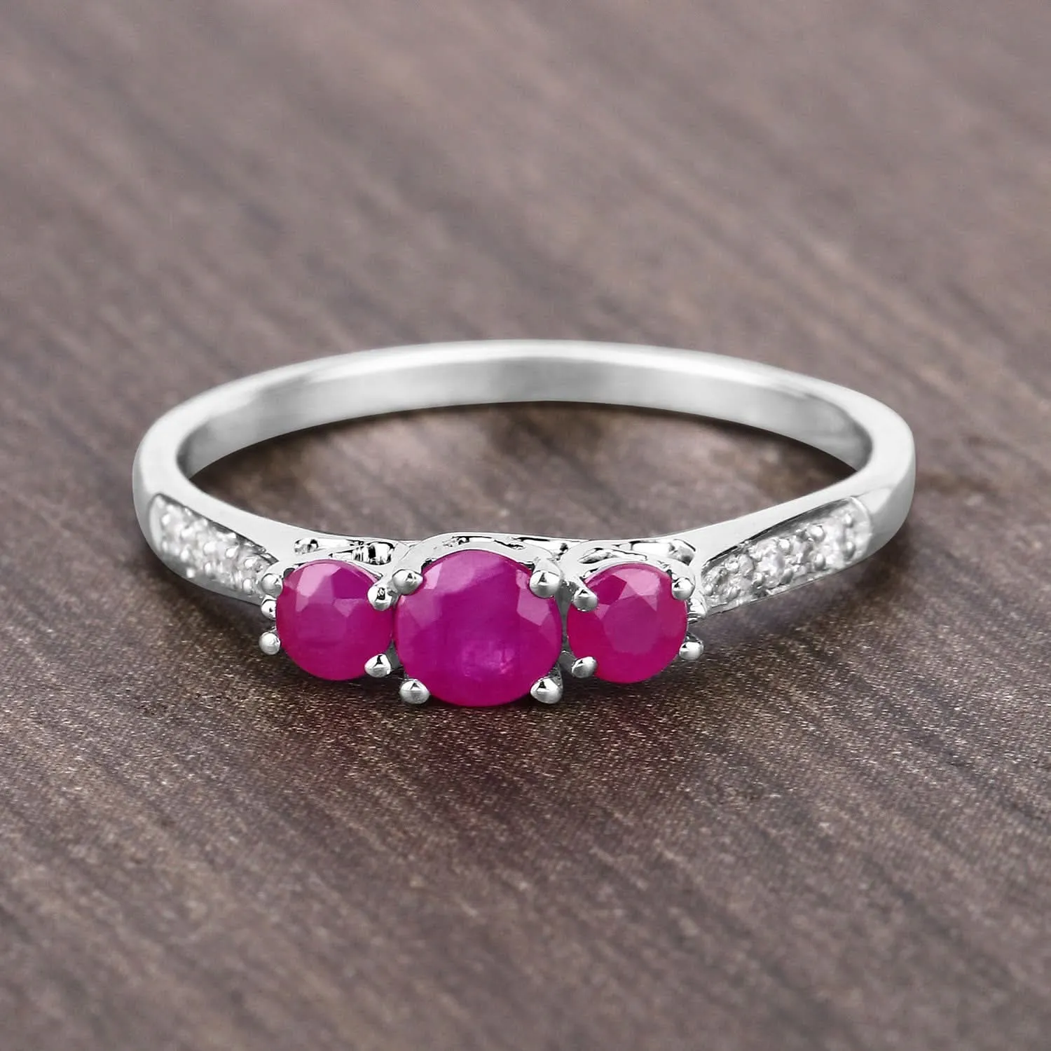0.61 Carat Genuine Ruby and White Diamond 14K White Gold Ring