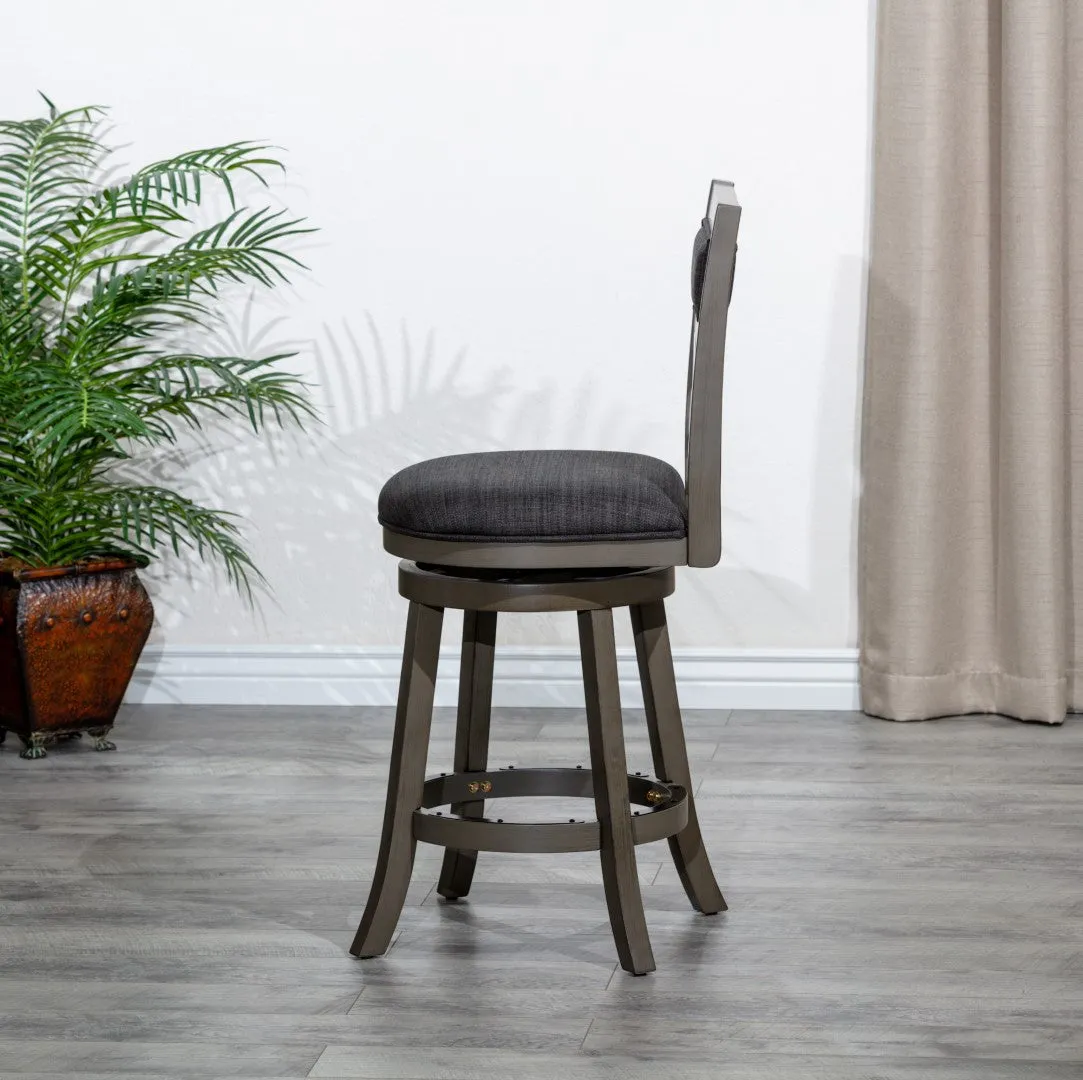 24" X-Back Swivel Stool, Weathered Gray, Charcoal Fabric Seat - Stylish & Durable