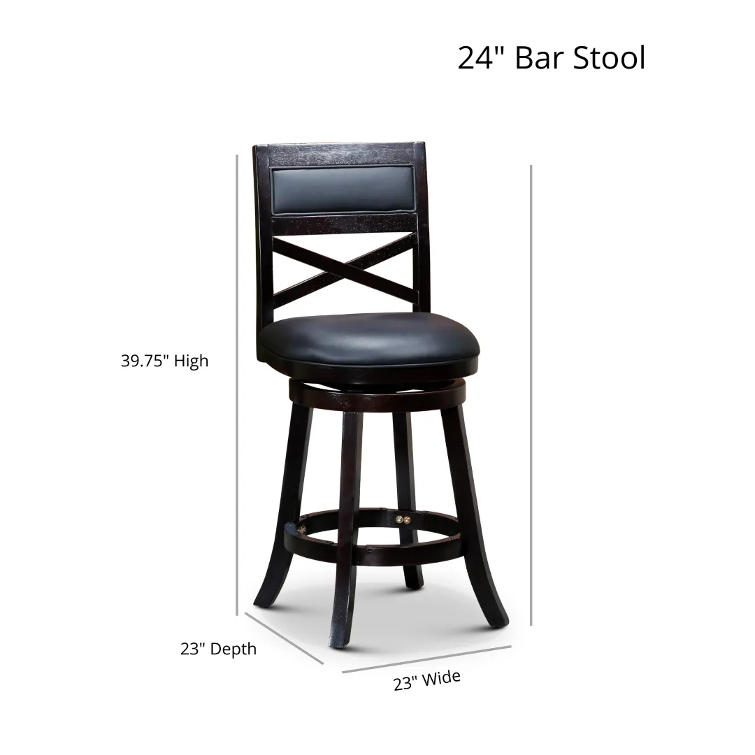 24" X-Back Swivel Stool, Weathered Gray, Charcoal Fabric Seat - Stylish & Durable
