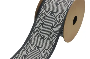 2.7" Embroidery Curtain Trim, Dark Grey and White Jacquard Ribbon for Curtains, Drapery Banding, Drapery Trim Tape, Woven Border 205 V6