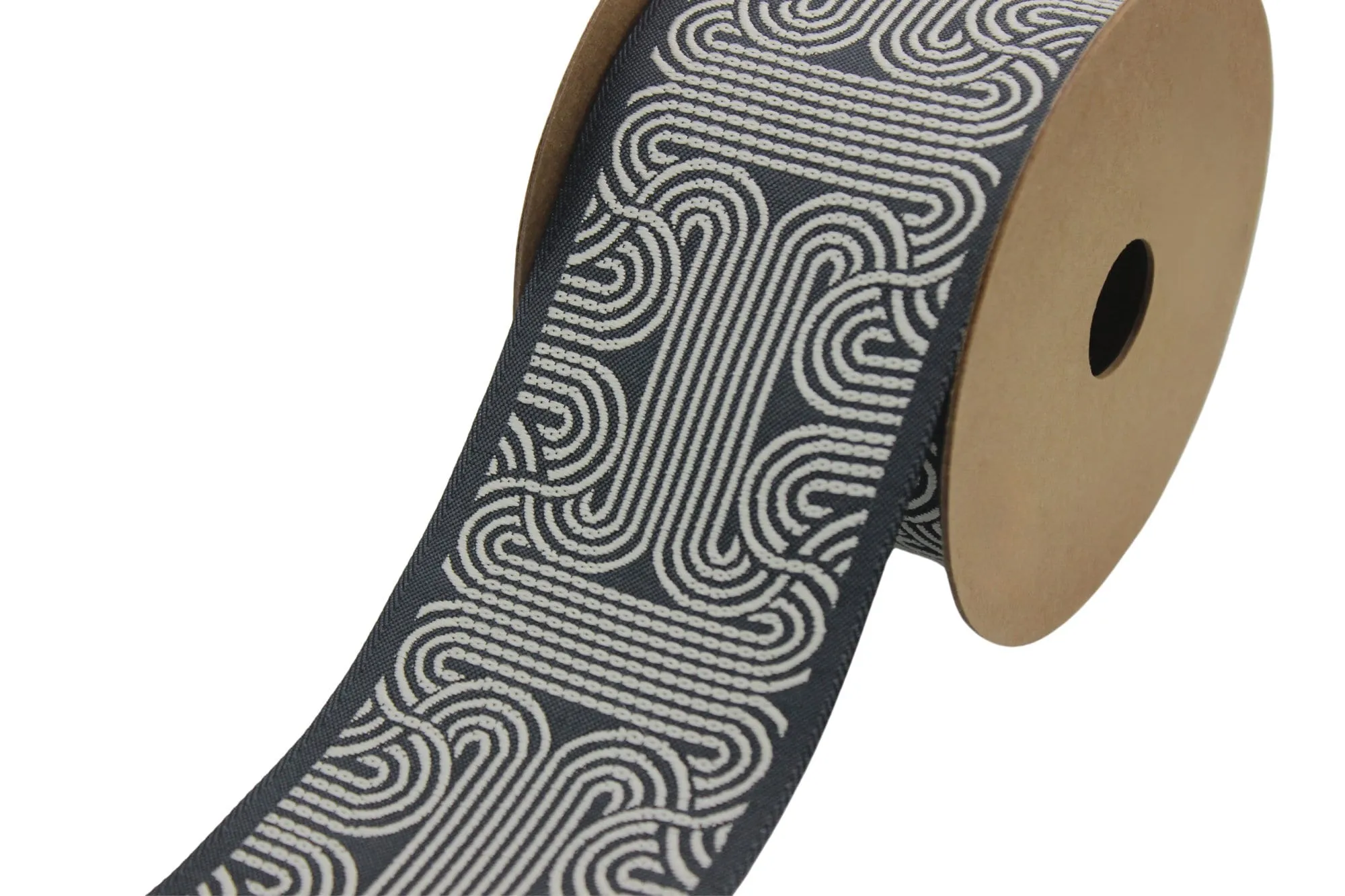 2.7" Embroidery Curtain Trim, Dark Grey and White Jacquard Ribbon for Curtains, Drapery Banding, Drapery Trim Tape, Woven Border 205 V6