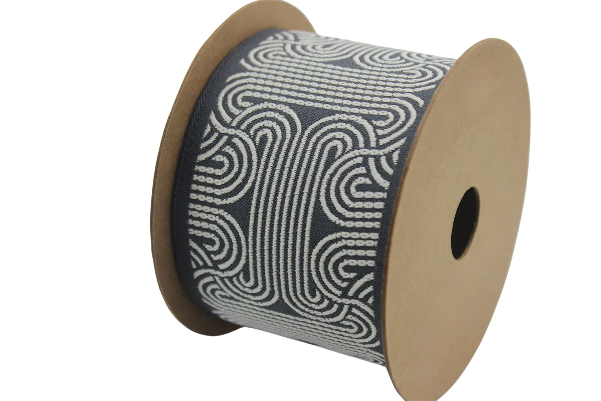 2.7" Embroidery Curtain Trim, Dark Grey and White Jacquard Ribbon for Curtains, Drapery Banding, Drapery Trim Tape, Woven Border 205 V6