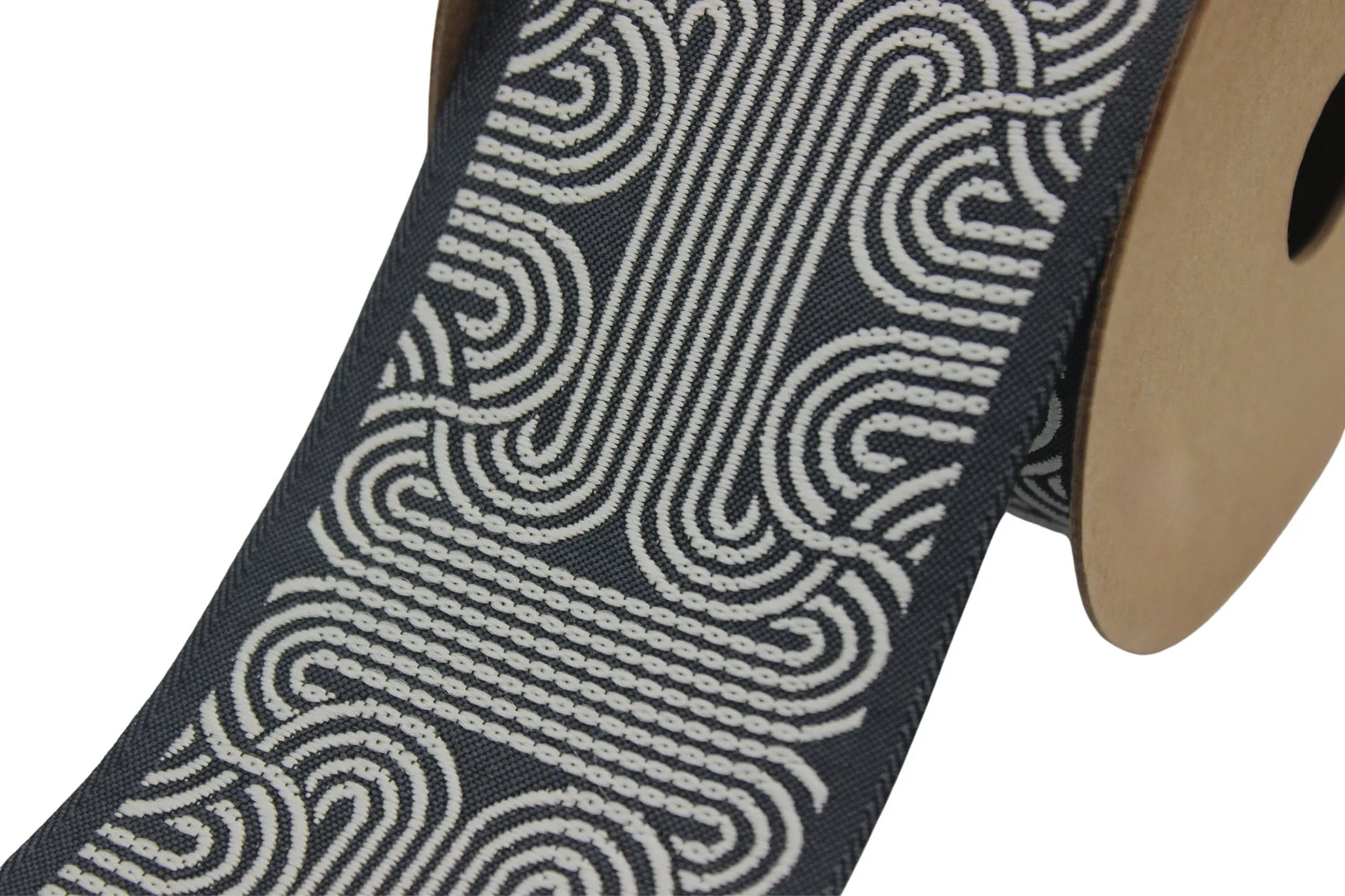2.7" Embroidery Curtain Trim, Dark Grey and White Jacquard Ribbon for Curtains, Drapery Banding, Drapery Trim Tape, Woven Border 205 V6