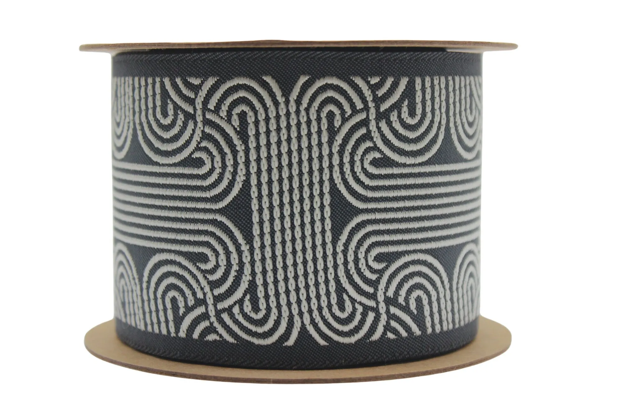2.7" Embroidery Curtain Trim, Dark Grey and White Jacquard Ribbon for Curtains, Drapery Banding, Drapery Trim Tape, Woven Border 205 V6