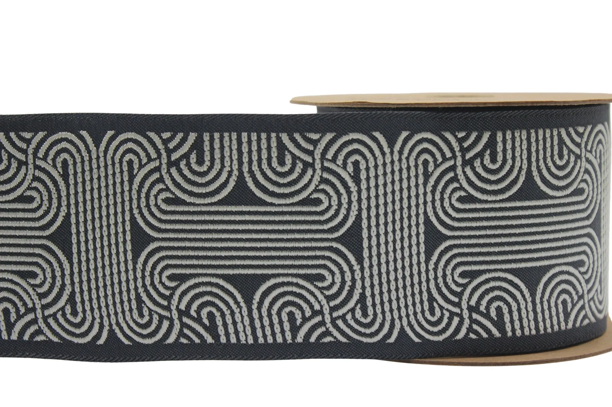 2.7" Embroidery Curtain Trim, Dark Grey and White Jacquard Ribbon for Curtains, Drapery Banding, Drapery Trim Tape, Woven Border 205 V6