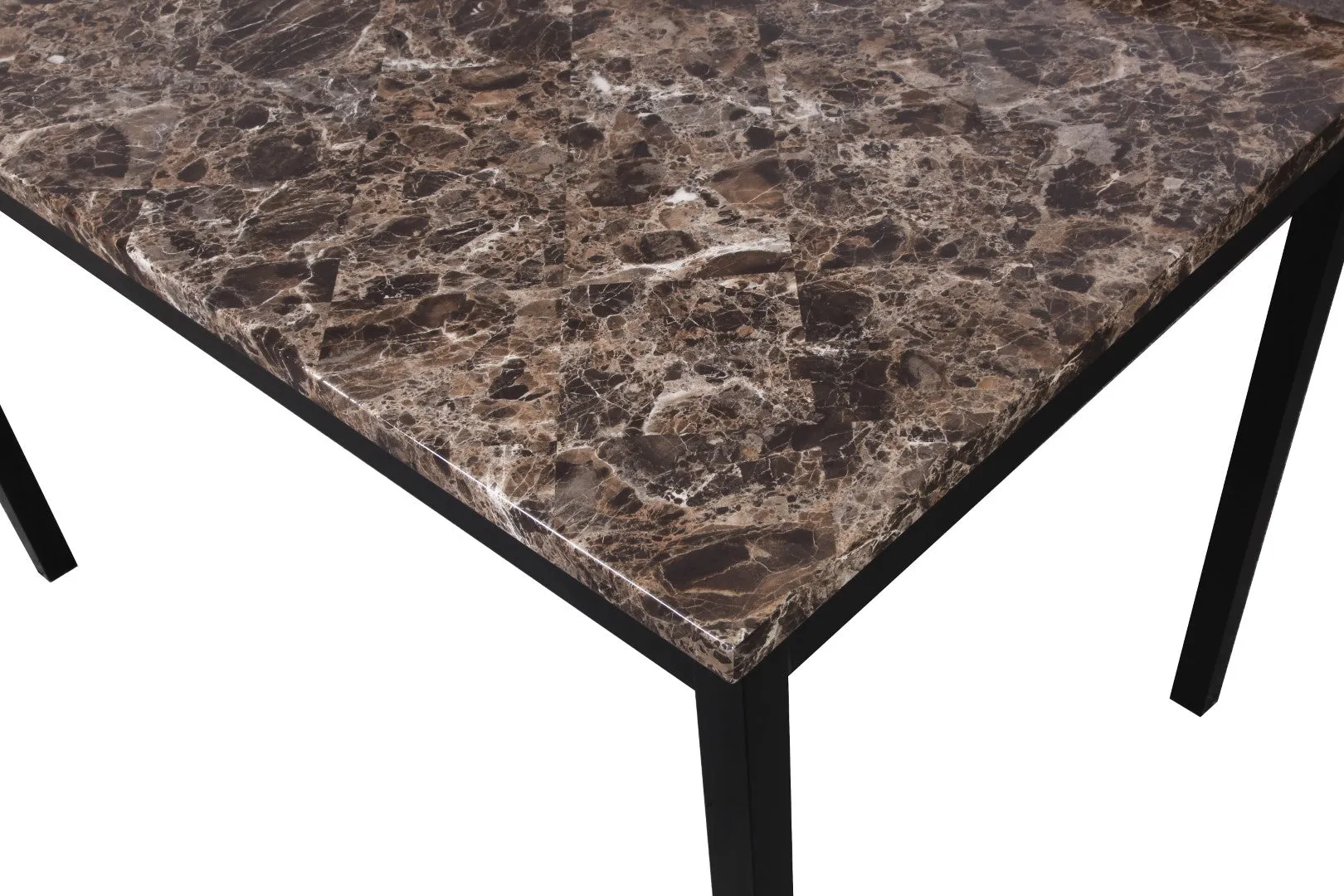 5-Piece Metal Dinette Set with Gray Faux Marble Top, Compact Design