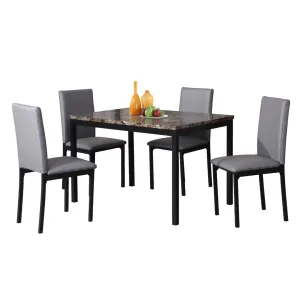 5-Piece Metal Dinette Set with Gray Faux Marble Top, Compact Design