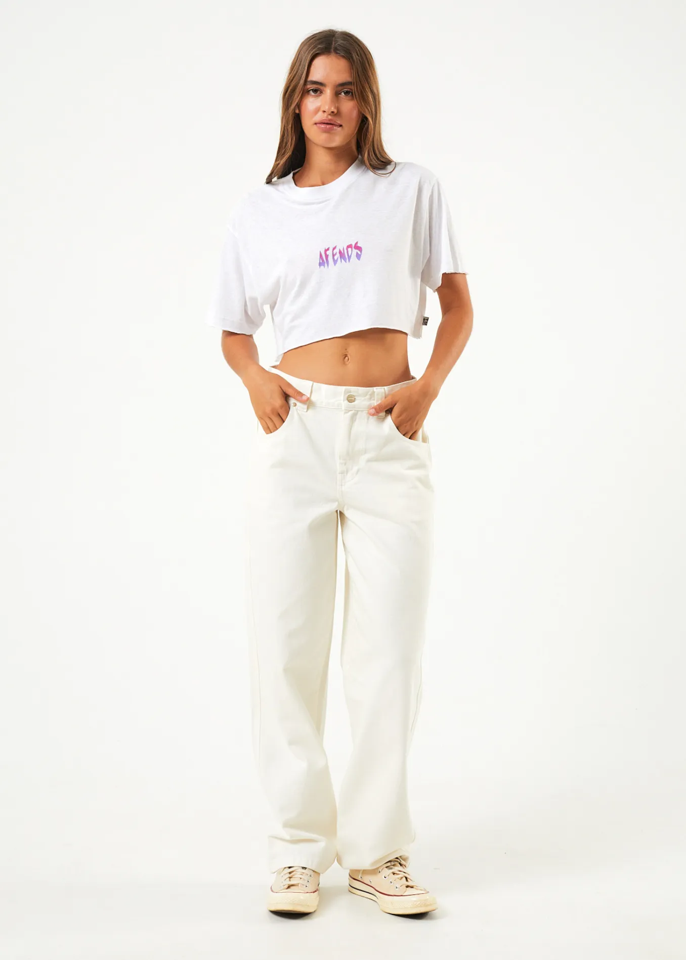 AFENDS Womens Electric Slay Cropped - Oversized T-Shirt - White