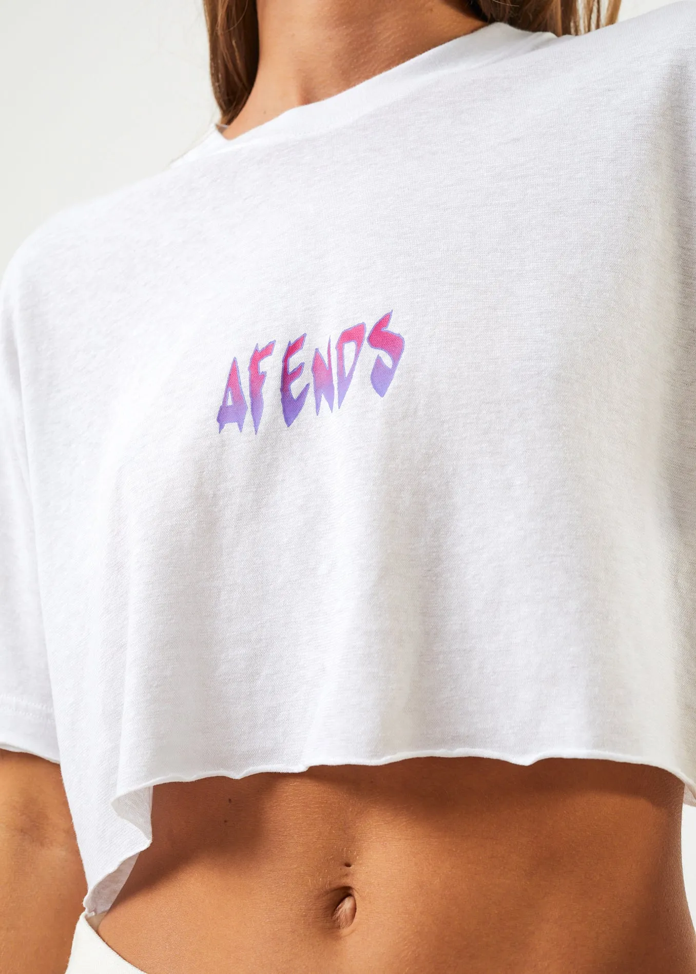 AFENDS Womens Electric Slay Cropped - Oversized T-Shirt - White
