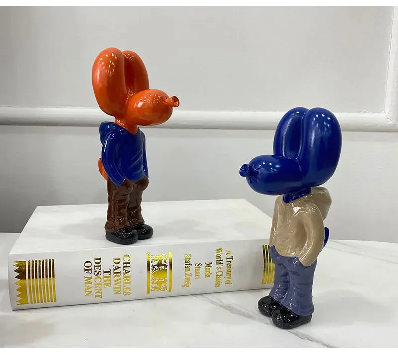 Anyhouz Home Figurine Balloon Dog Statue Blue 7inch Street Art Resin for Living Room Desktop Decoration Accessories Gifts