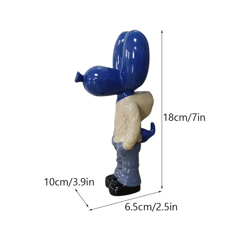 Anyhouz Home Figurine Balloon Dog Statue Blue 7inch Street Art Resin for Living Room Desktop Decoration Accessories Gifts