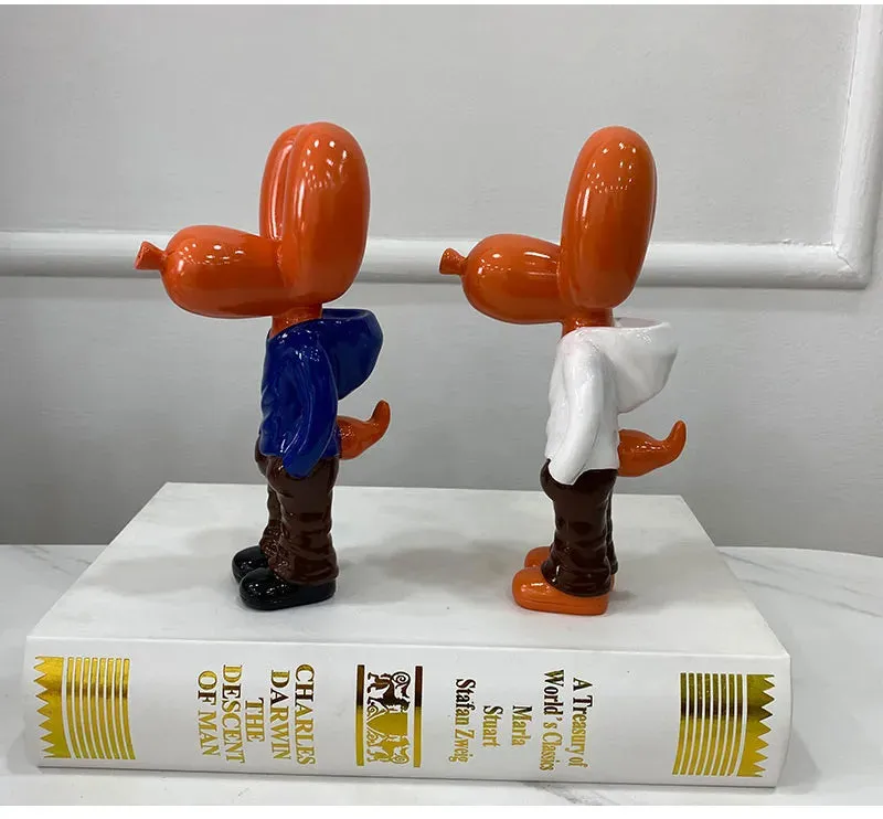 Anyhouz Home Figurine Balloon Dog Statue Blue 7inch Street Art Resin for Living Room Desktop Decoration Accessories Gifts