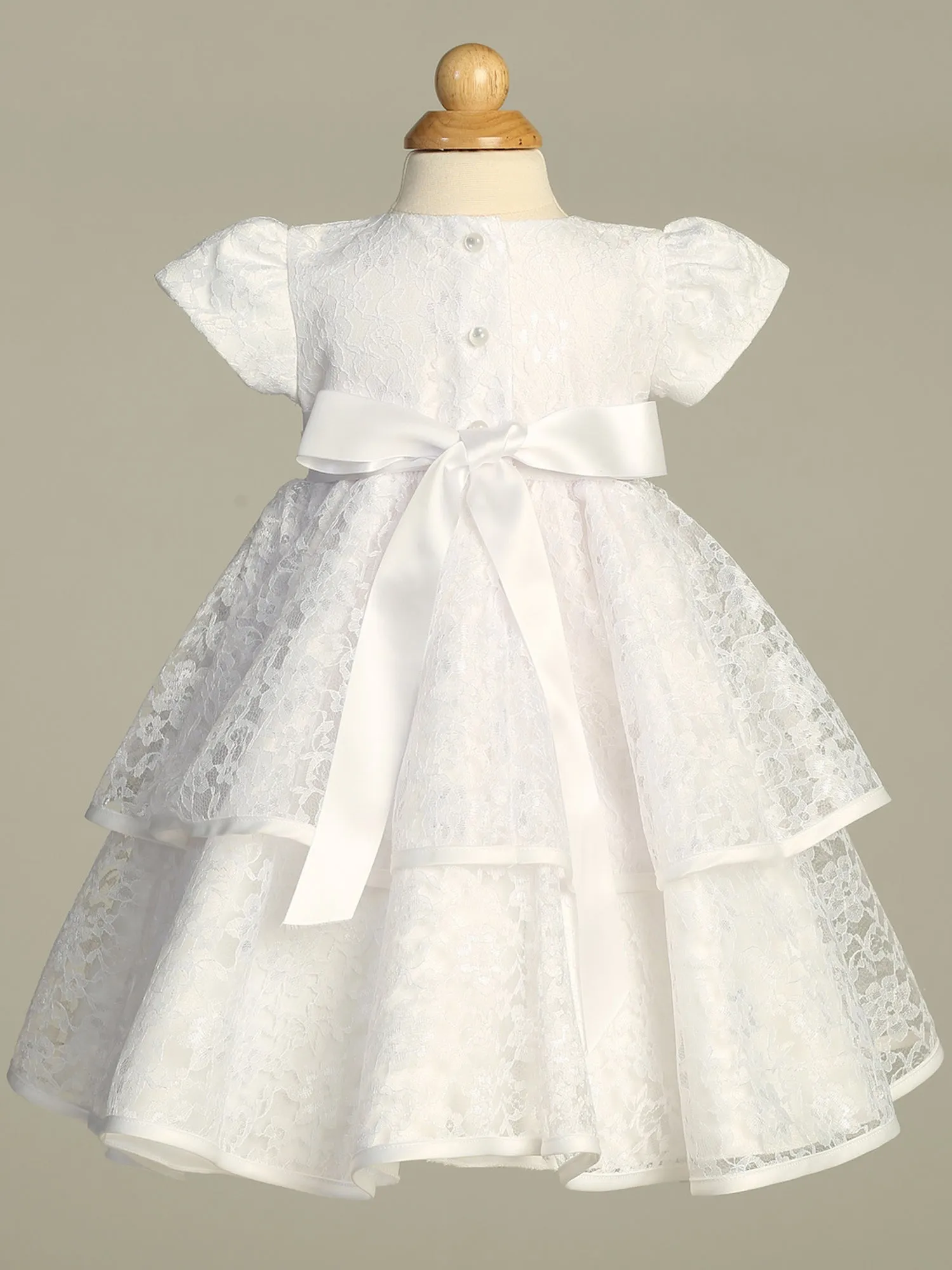 Baby Girls White Lace Embroidered Sequin Organza Trim Bonnet Tiffany Baptism Gown 0-18M