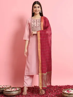 Baby Pink Premium Designer Pant Suit With Embroidery Work