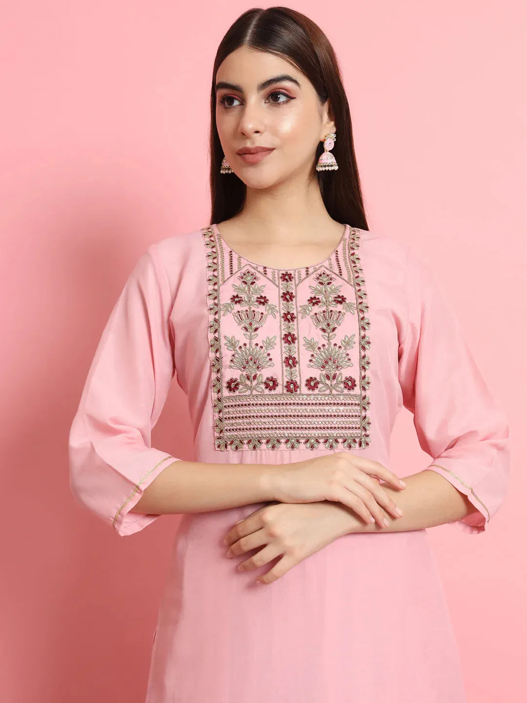 Baby Pink Premium Designer Pant Suit With Embroidery Work