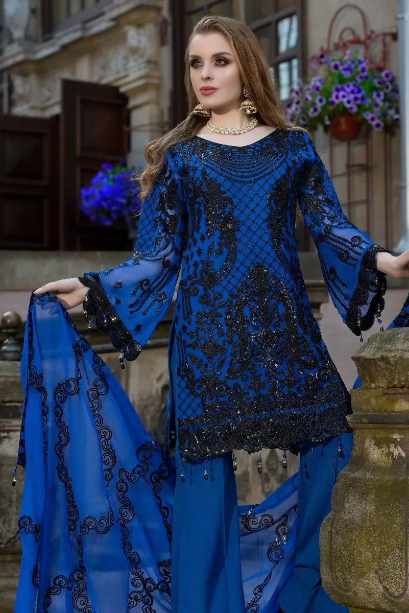 Beautiful Pakistani designer blue sequins embroidered dress # P2315