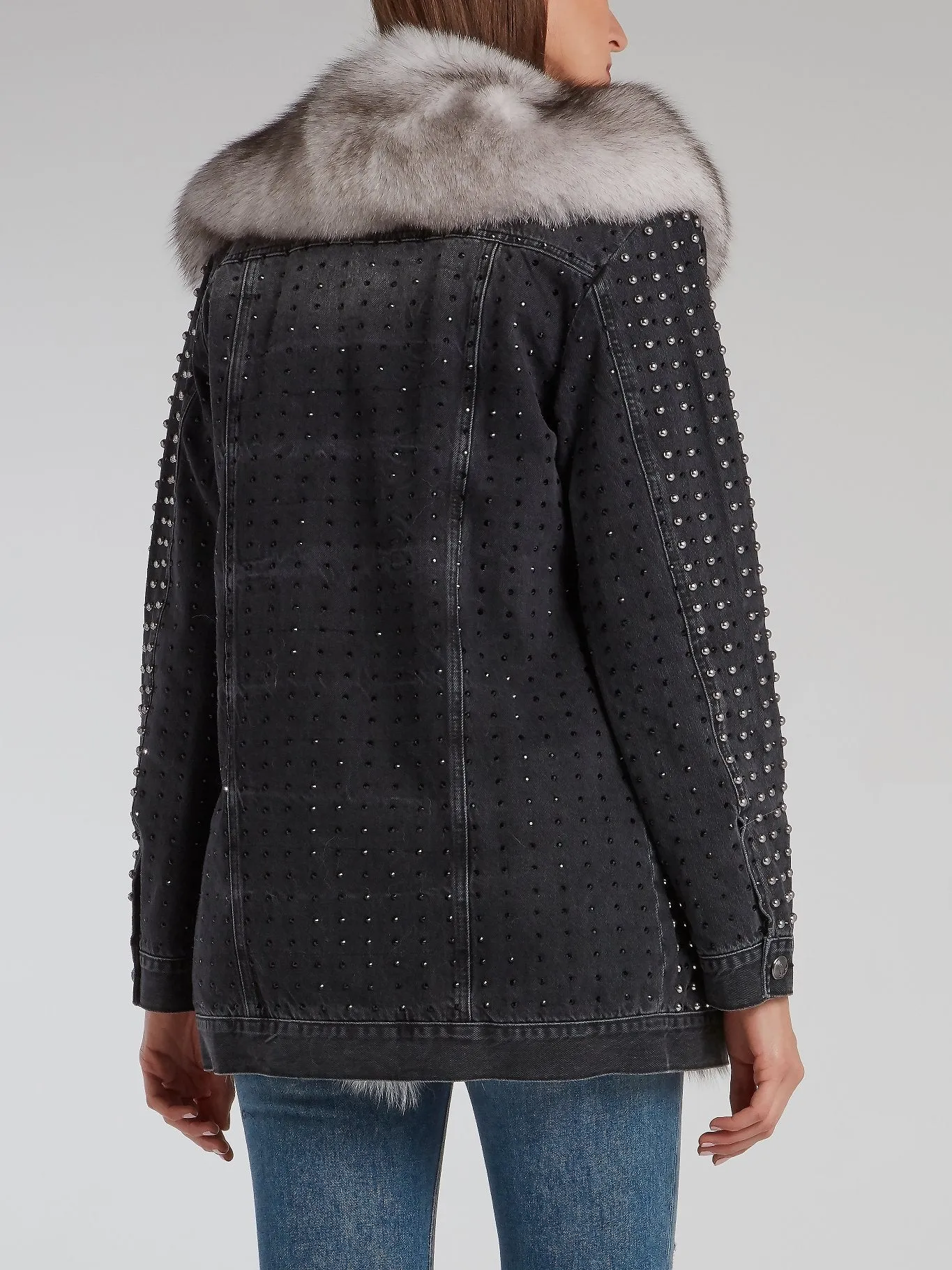 Black Fox Fur Studded Jacket