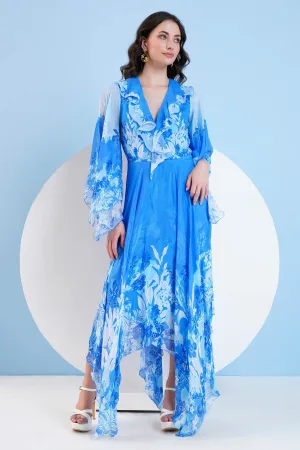Blue Printed High Low Dress