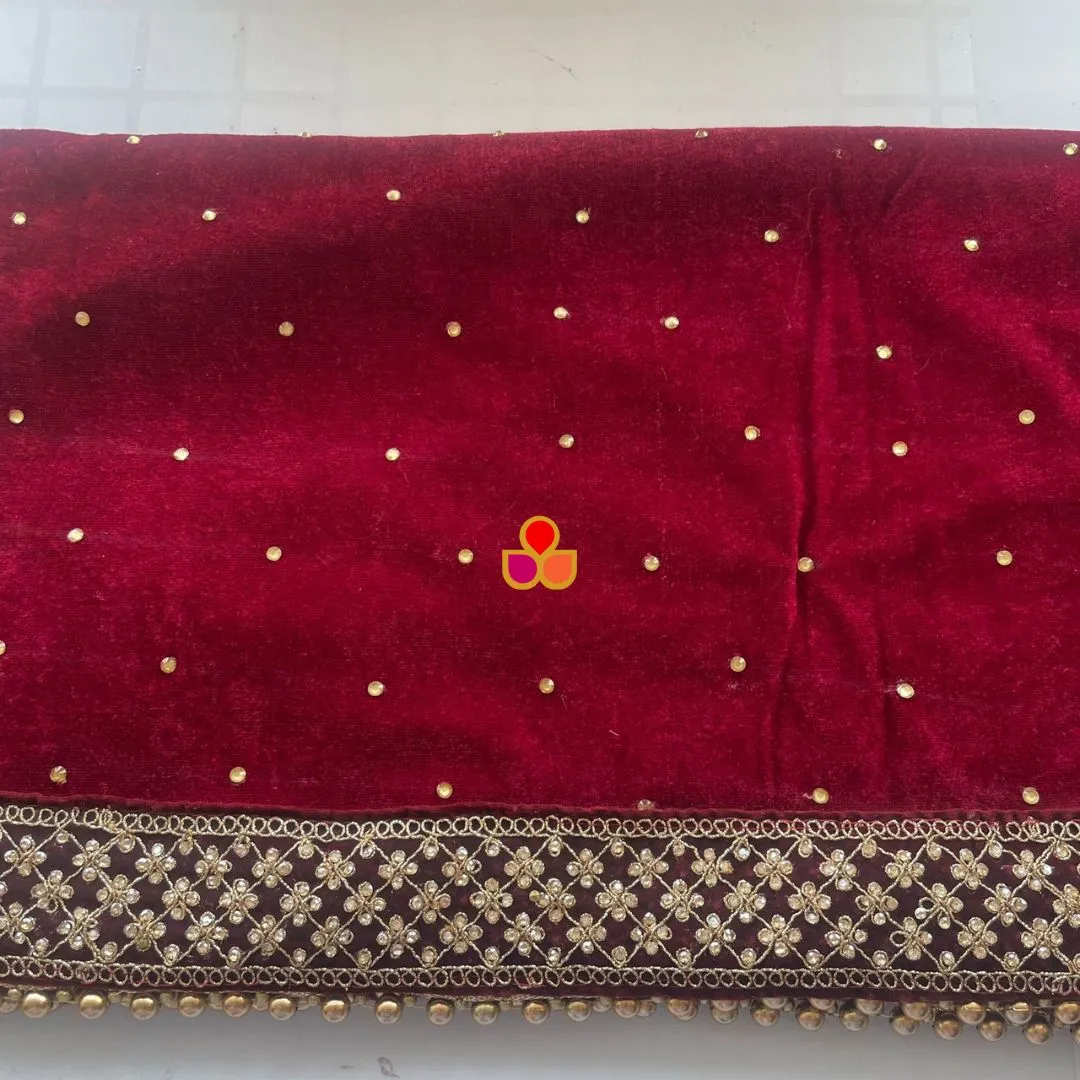Bridal Firdaus Maroon Embroidered Stone Velvet Dupatta