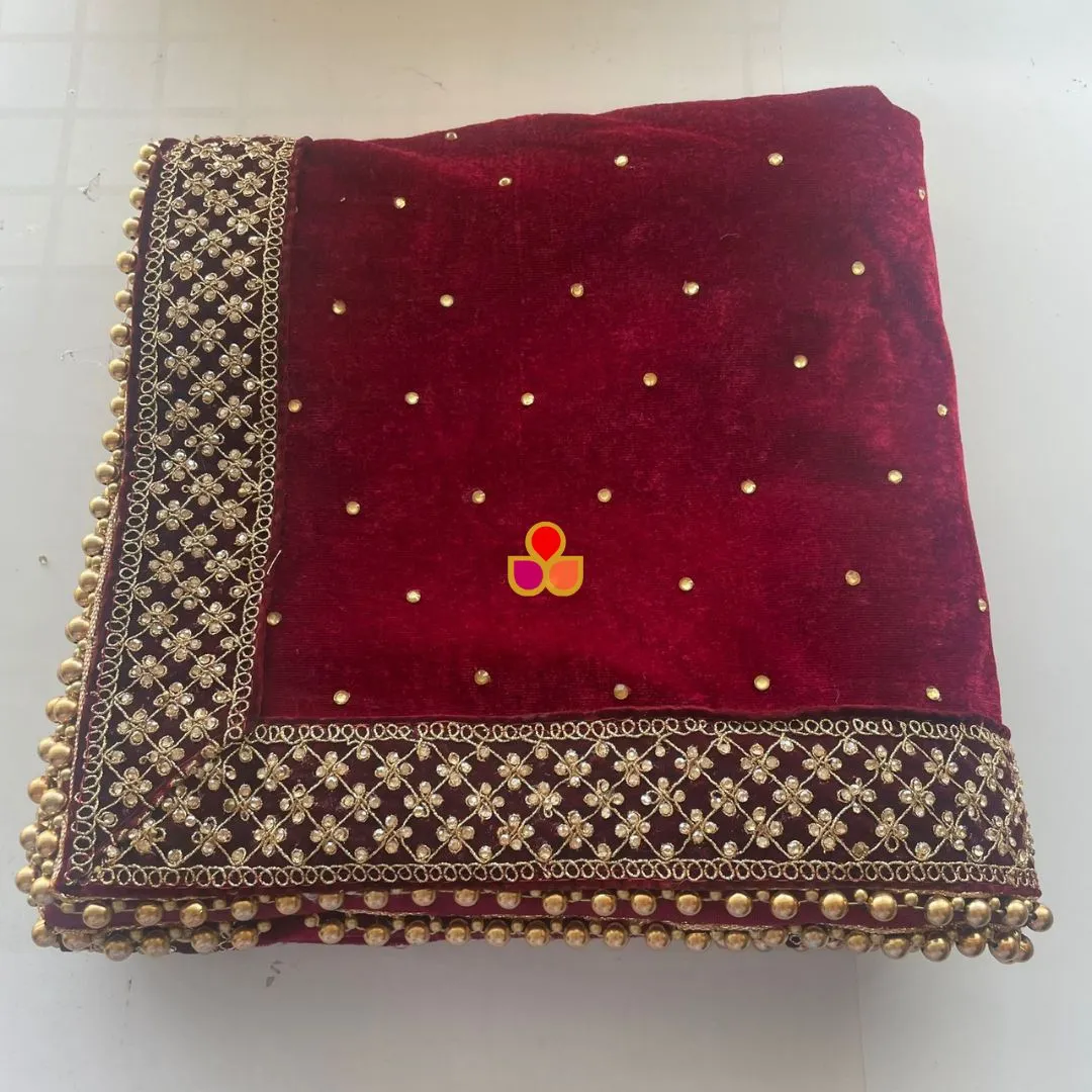Bridal Firdaus Maroon Embroidered Stone Velvet Dupatta