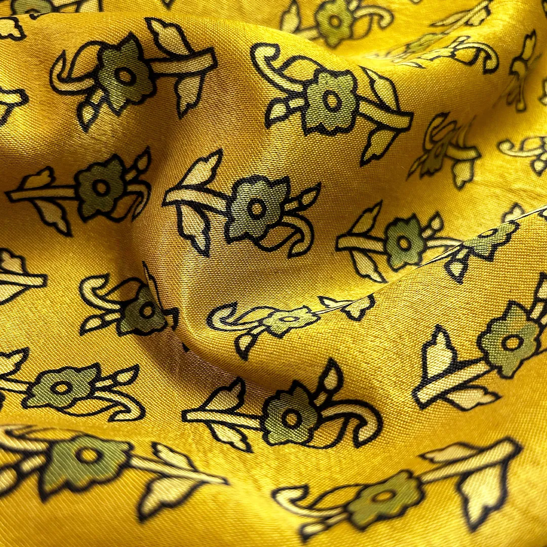 Bright Yellow Motifs Printed Ajrakh Mashru Silk Fabric