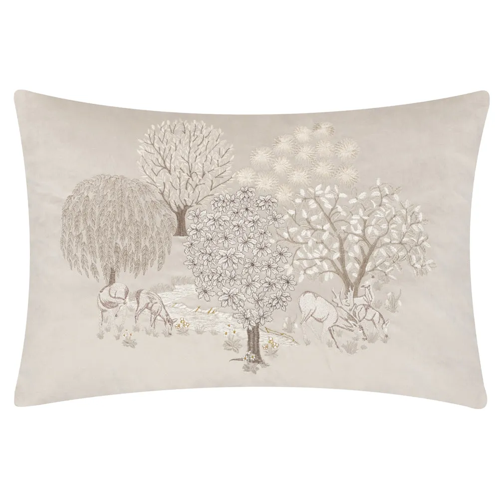 Brook Embroidered Velvet Cushion Linen