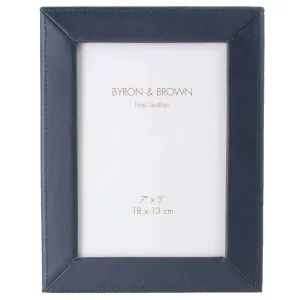 Byron and Brown Slim Classic Nappa Leather 7 x 5 Photo Frame - Dark Blue