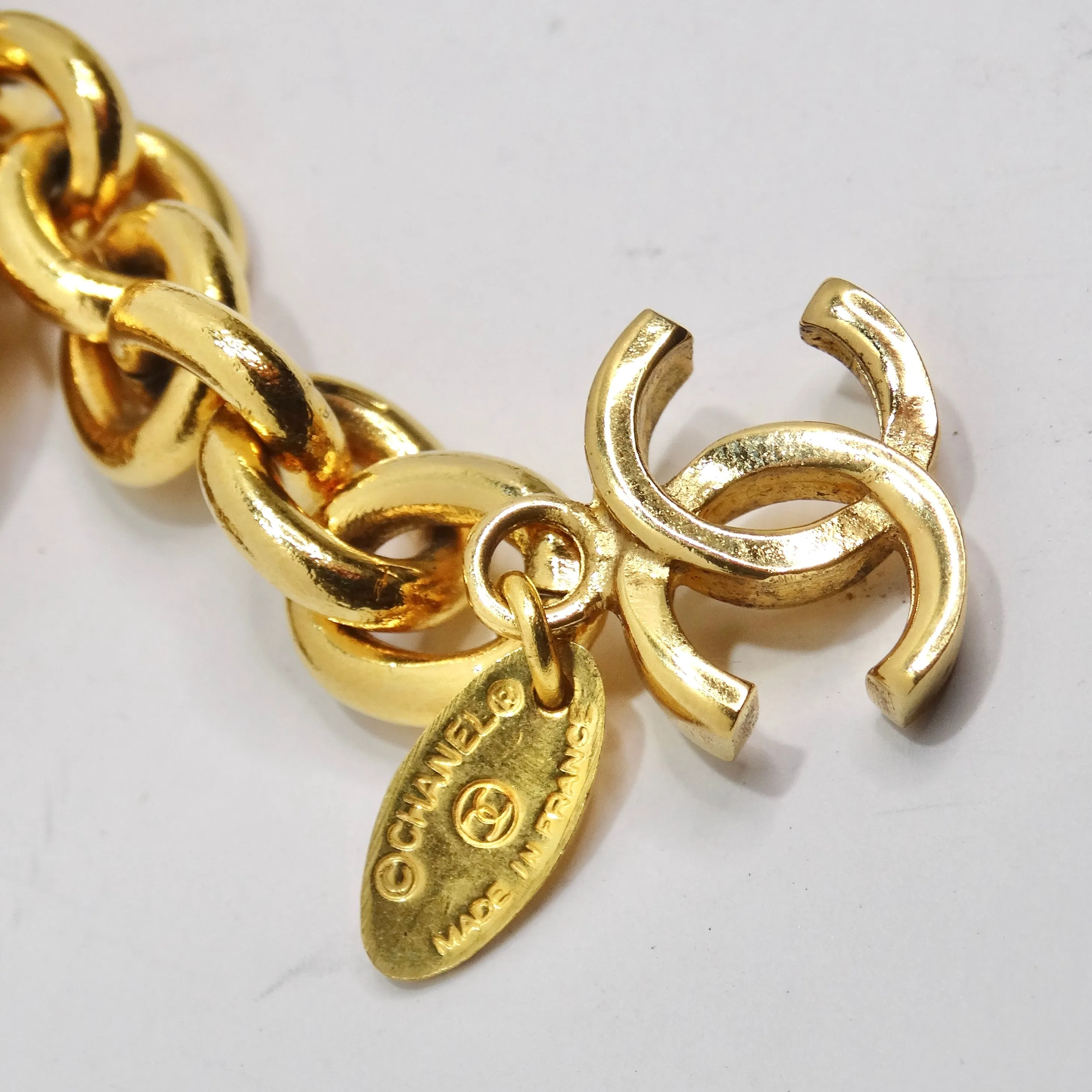 Chanel 1980s Gold Tone Logo Quilted Medallion Necklace
