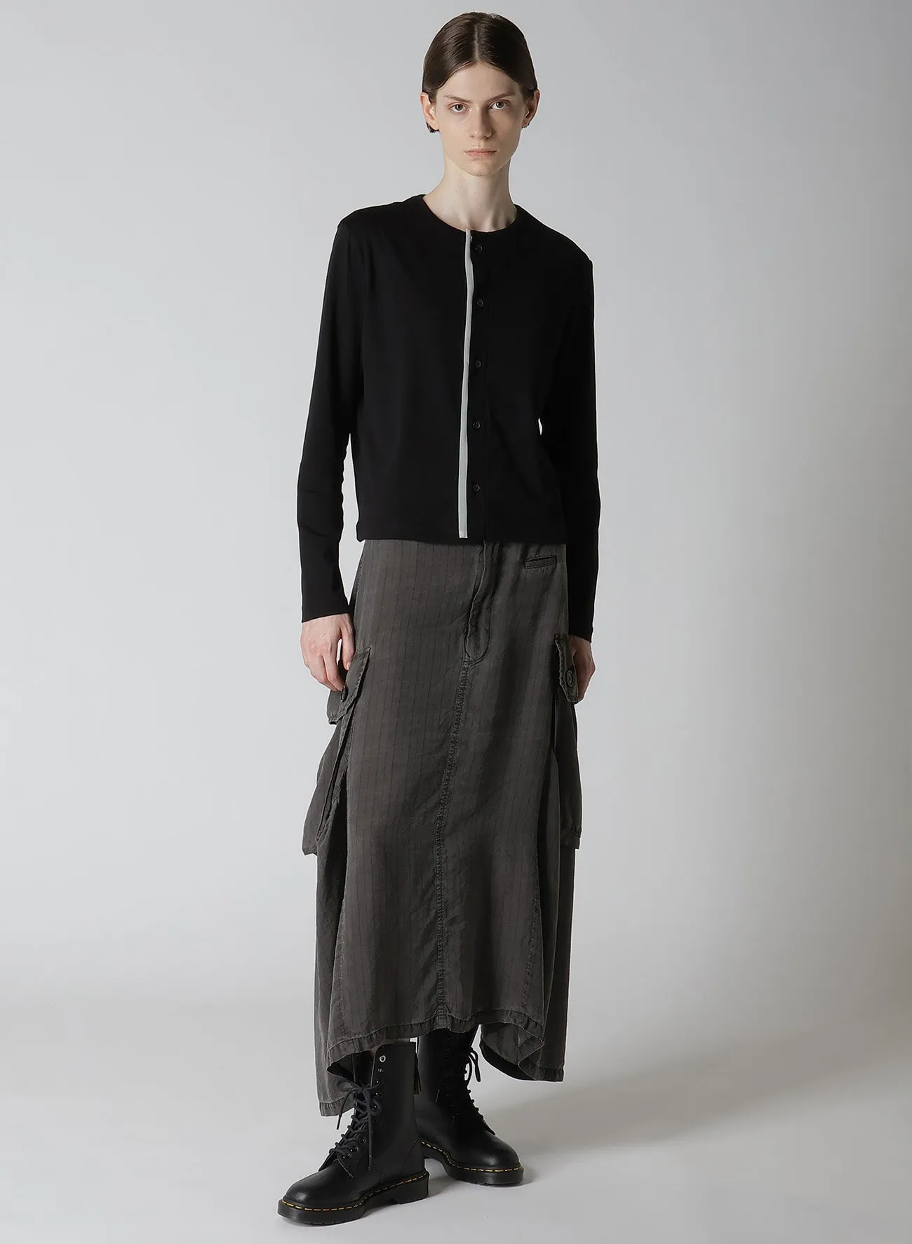 COTTON FRAISE/POLYESTER GAUZE DOUBLE PLACKET CARDIGAN