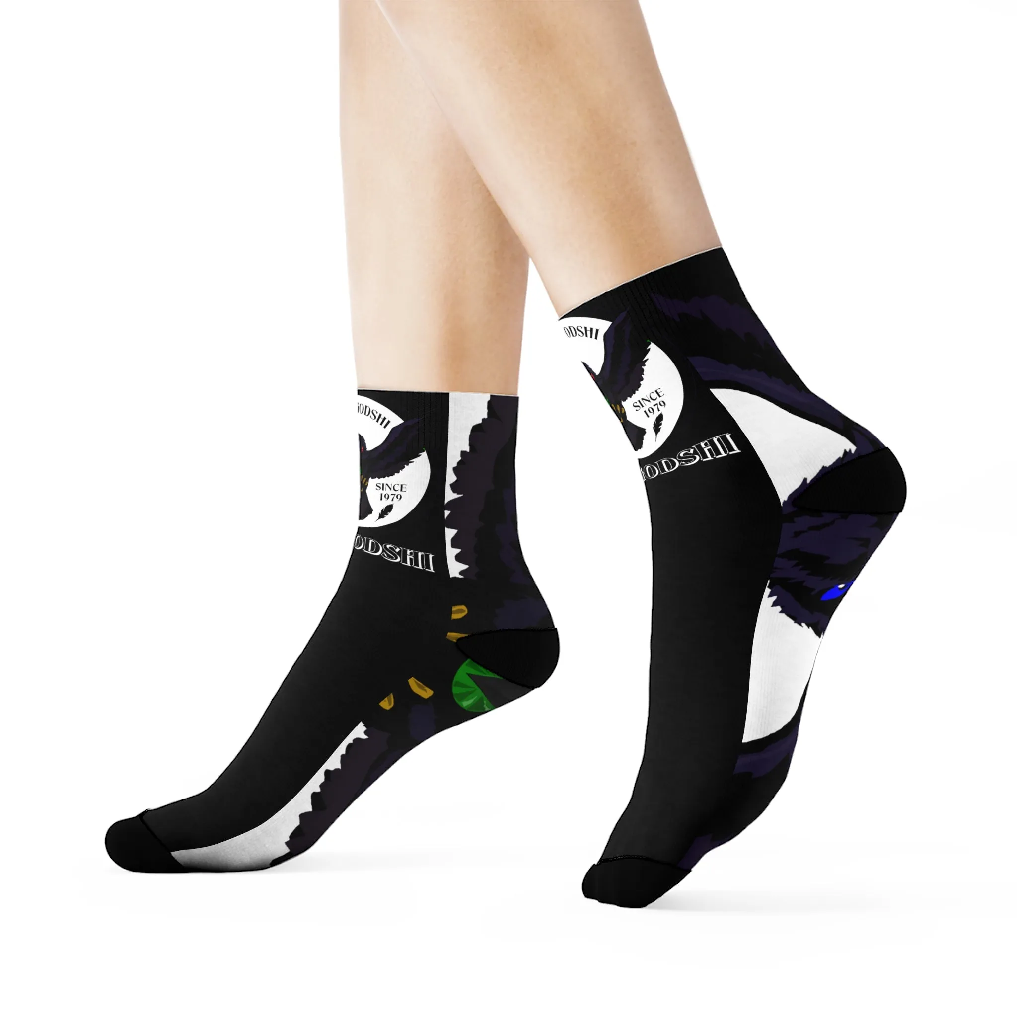 Crowgodshi First Generation Limited Edition Black Socks, WHITE LOGO