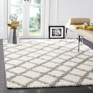 Dallas Shag Collection  Ivory and Grey Area Rug (8' x 10')