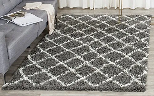 Dallas Shag Collection  Ivory and Grey Area Rug (8' x 10')