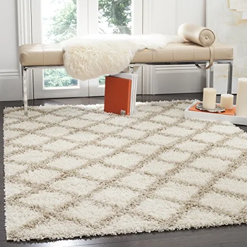 Dallas Shag Collection  Ivory and Grey Area Rug (8' x 10')