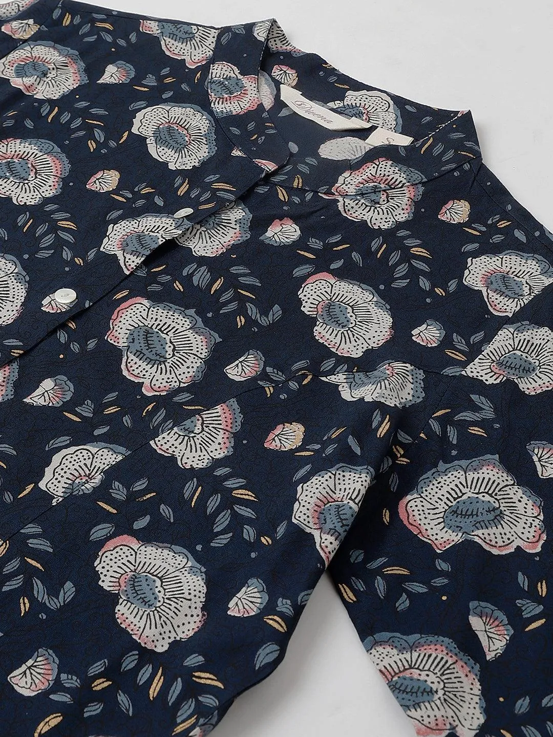 Divena Blue Floral printed Rayon A-line Shirts Style Top