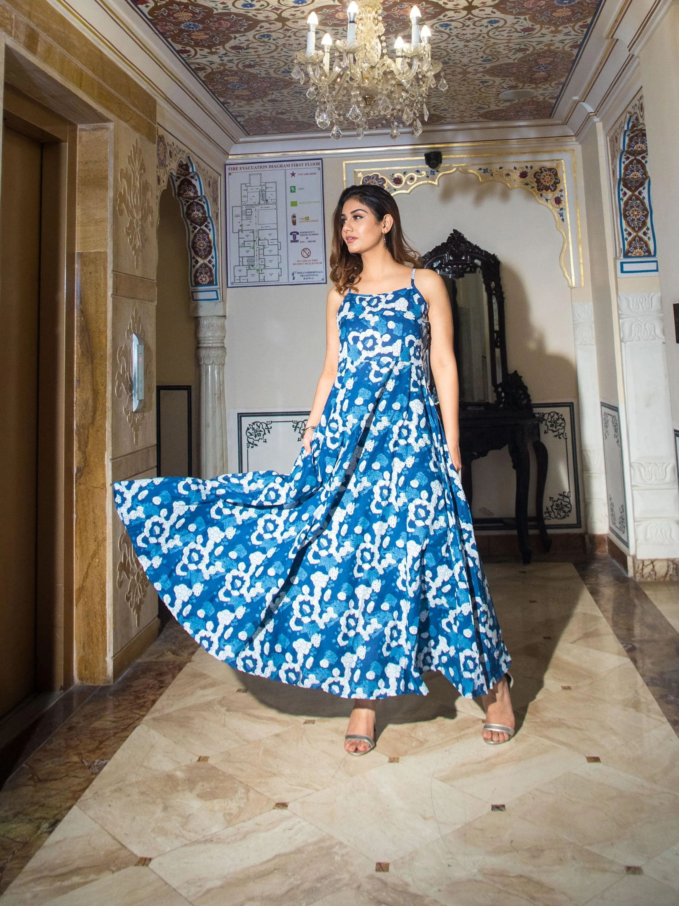 Divena Indigo Print Cotton Long Dress
