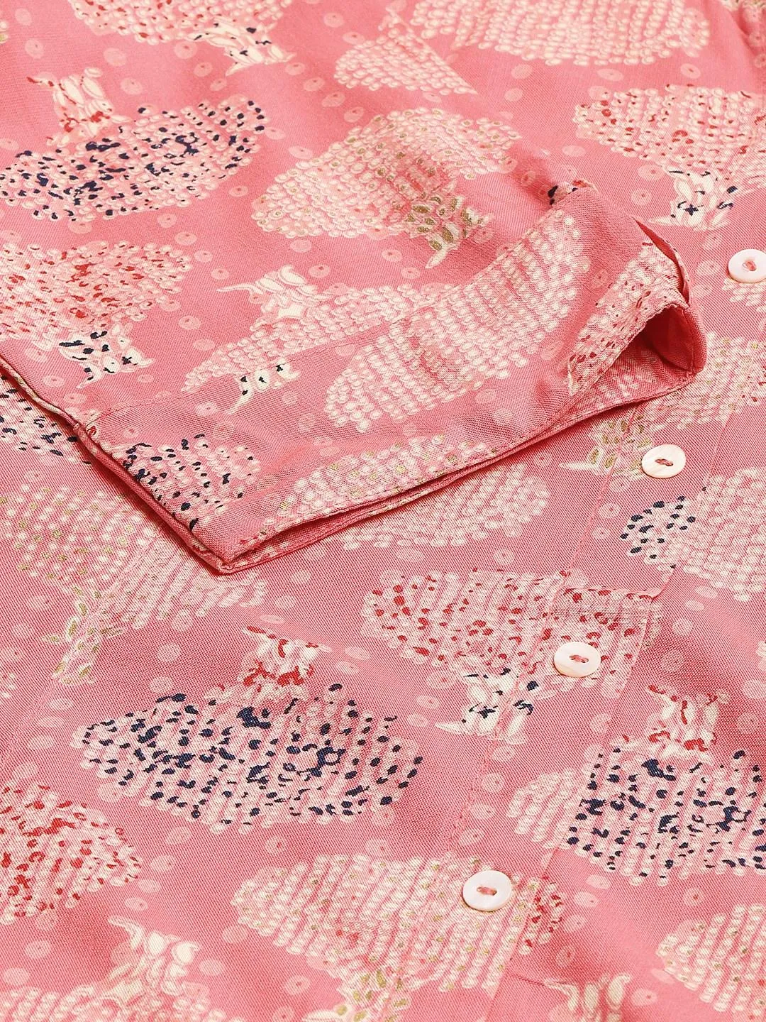 Divena Peach Floral Rayon A-line Shirts Style Top