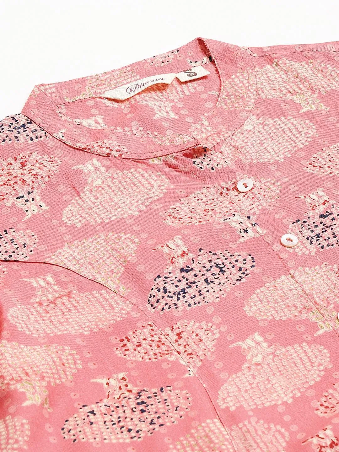 Divena Peach Floral Rayon A-line Shirts Style Top