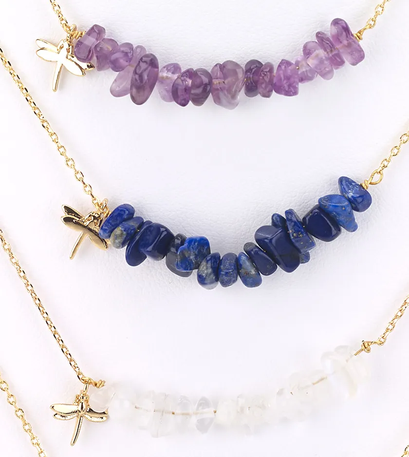 Dragonfly and Stones Delicate Necklace