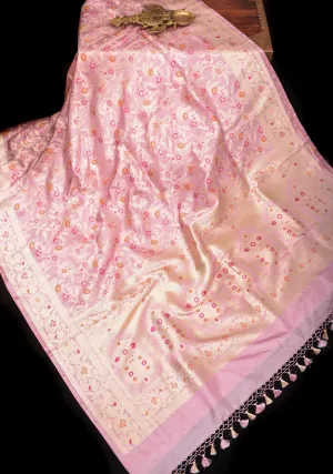 Dusky Lilac Intricate Banarasi Katan silk saree with Meenakari Floral Jaal | SILK MARK CERTIFIED