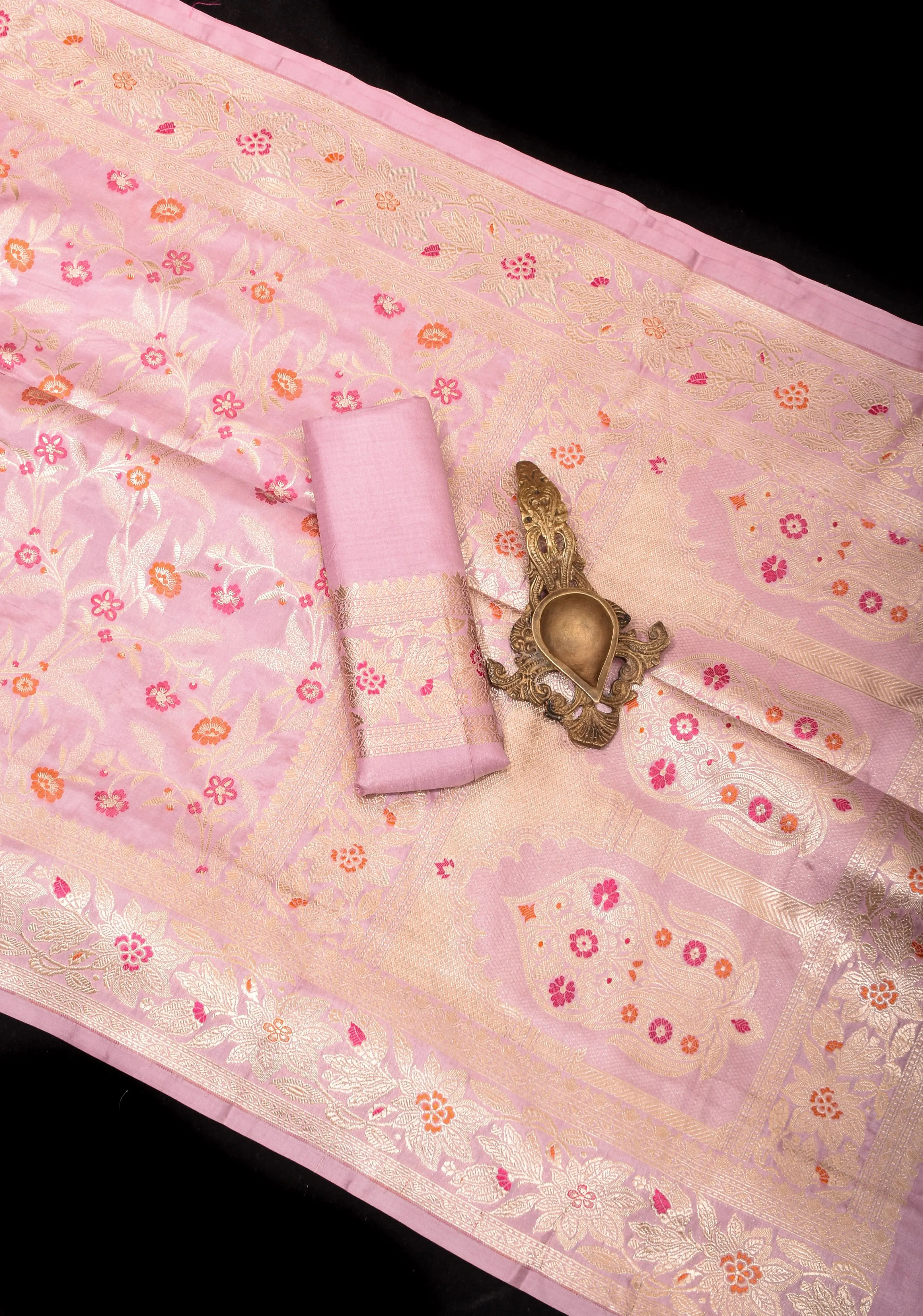 Dusky Lilac Intricate Banarasi Katan silk saree with Meenakari Floral Jaal | SILK MARK CERTIFIED