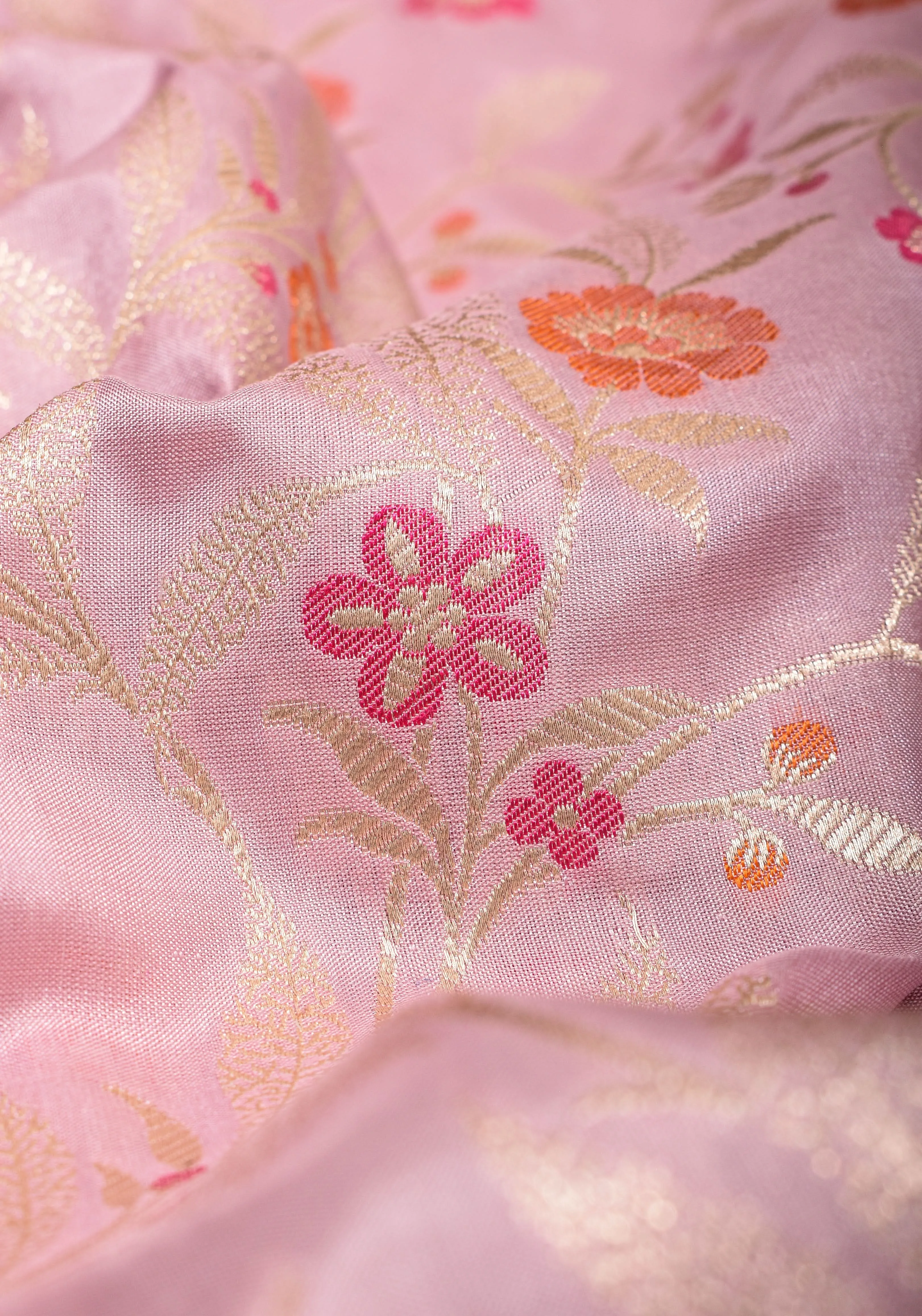 Dusky Lilac Intricate Banarasi Katan silk saree with Meenakari Floral Jaal | SILK MARK CERTIFIED