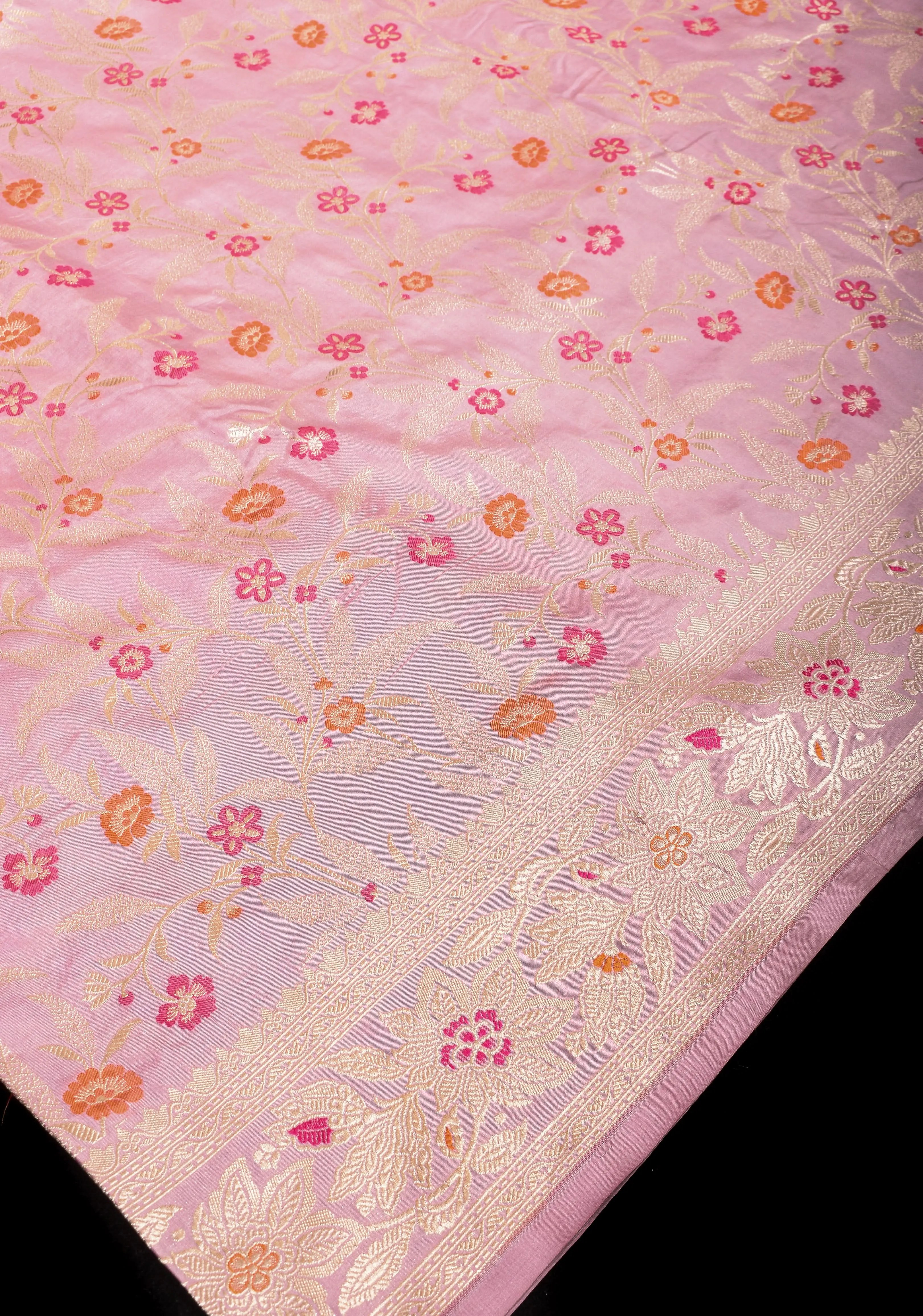 Dusky Lilac Intricate Banarasi Katan silk saree with Meenakari Floral Jaal | SILK MARK CERTIFIED