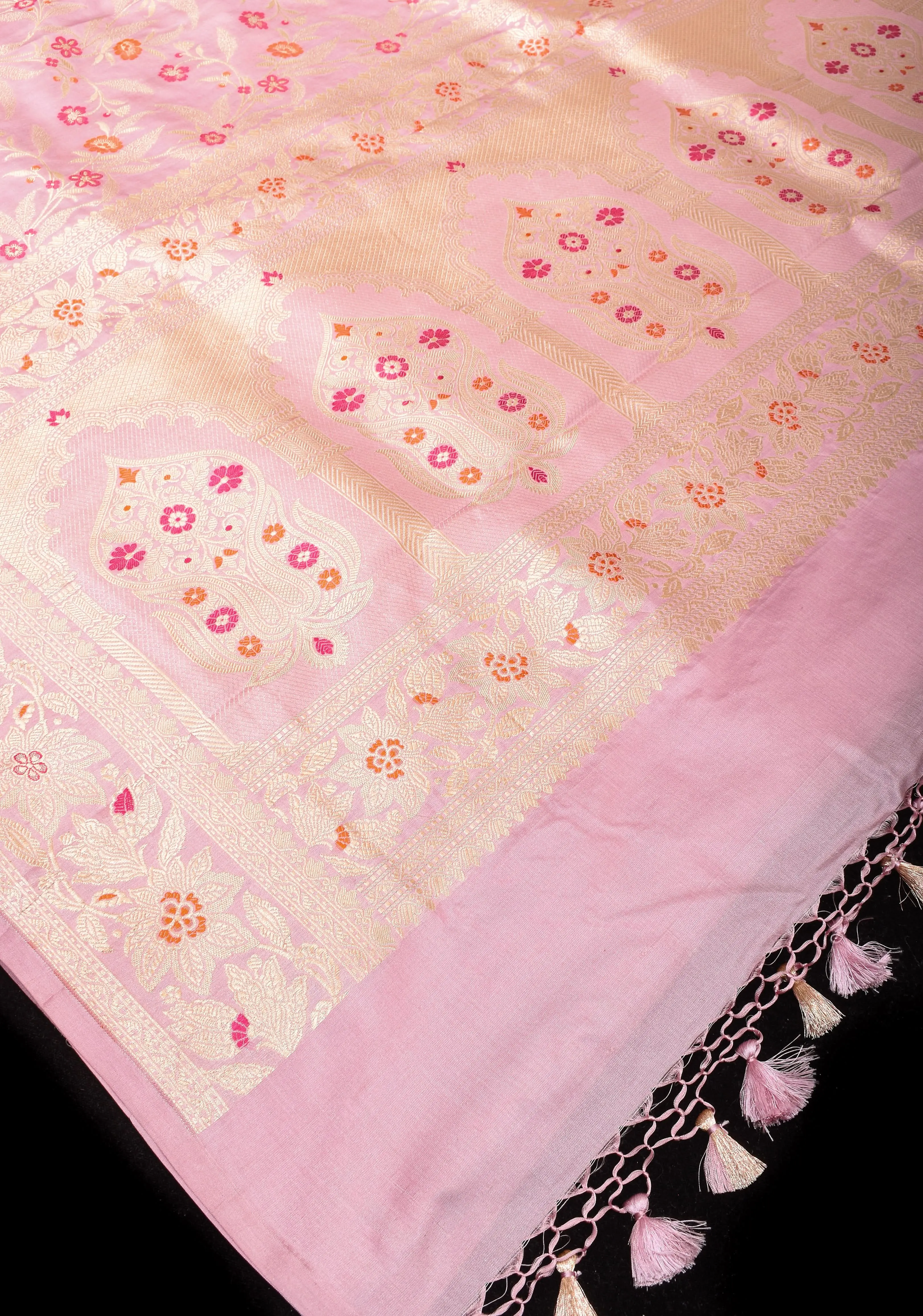 Dusky Lilac Intricate Banarasi Katan silk saree with Meenakari Floral Jaal | SILK MARK CERTIFIED