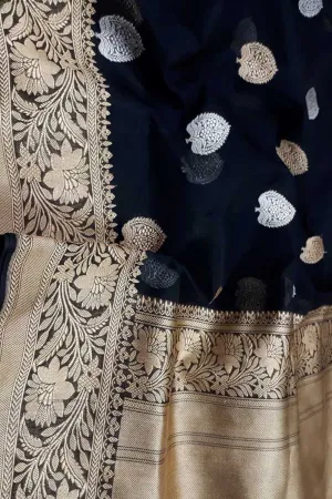 Elegant Black Banarasi Handloom Silk Saree