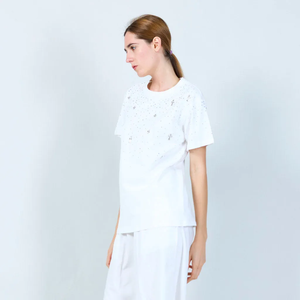 Elegant t-shirt with embellished details wholesale