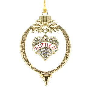 Gold Scarlet Red and Olive Green Little Pave Heart Charm Holiday Ornament