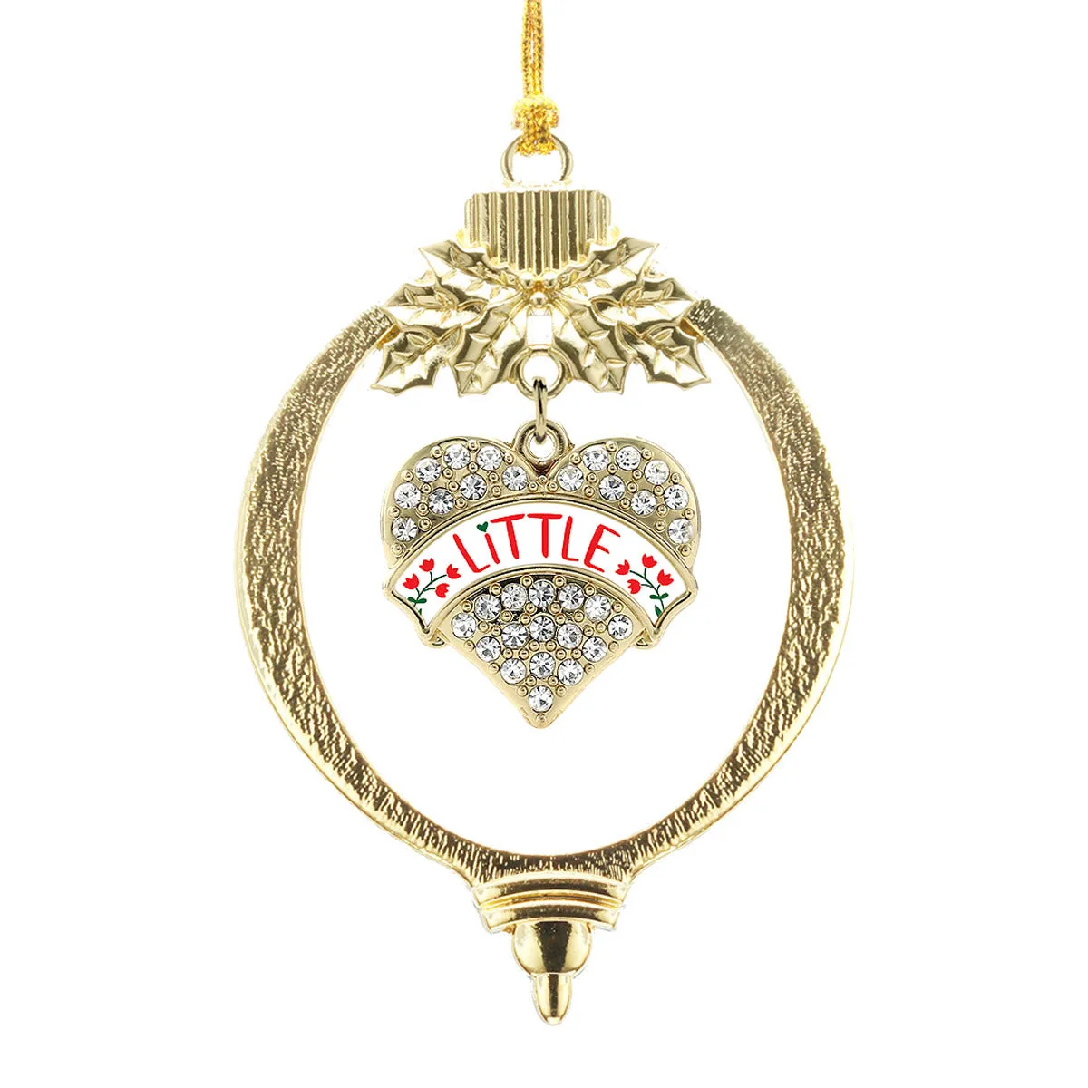 Gold Scarlet Red and Olive Green Little Pave Heart Charm Holiday Ornament