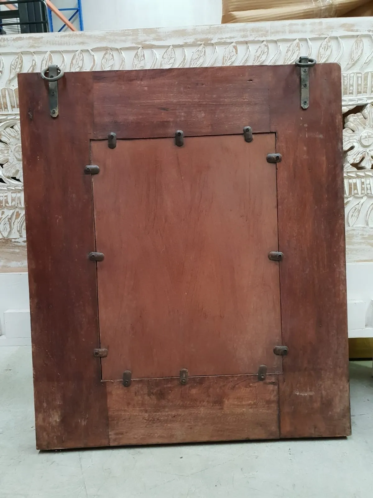 Handcrafted Indian Furniture Carved Wooden Mirror Frame Brown 90x5x90Cm