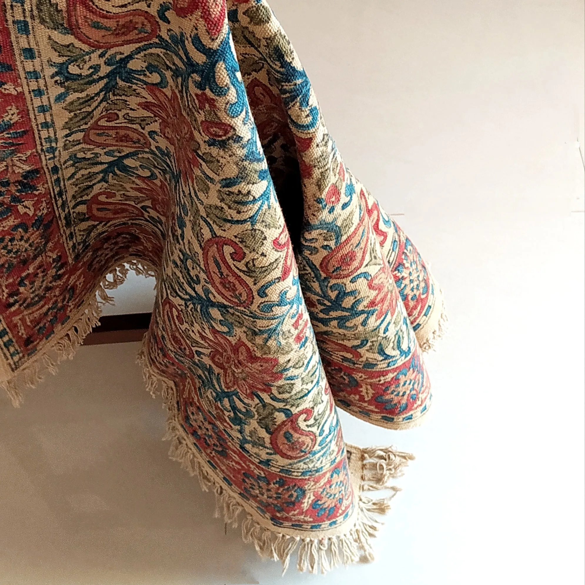 Handwoven Pure Cotton Kalamkari Rug | Dhurrie With Floral Prints In Burgundy & Royal Blue Colours. Length 5 ft x Width 3 ft